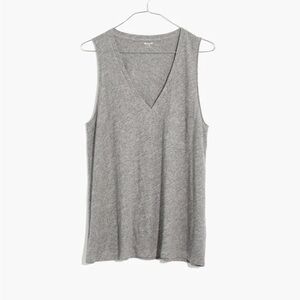 Madewell Whisper Cotton V-Neck Pocket Tank in Heather Mercury XL - Cotton Grey